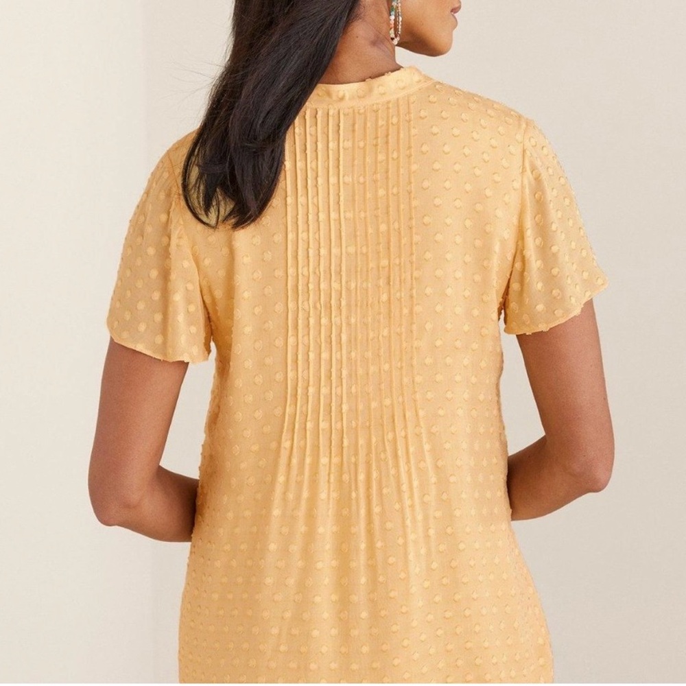 Women’s Soft Surroundings Yellow Boho Dot Pleated Blouse Top Shirt - Picture 3 of 6